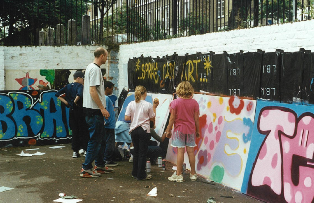 Children painting the walls of Barnard