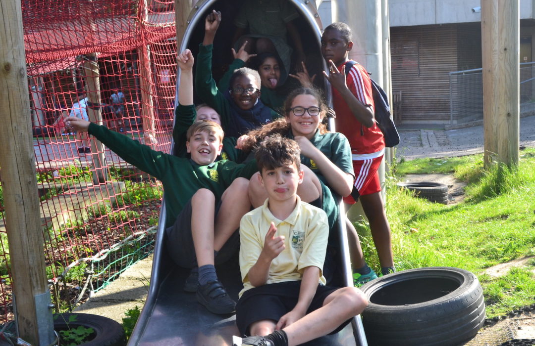 adventurers on a slide